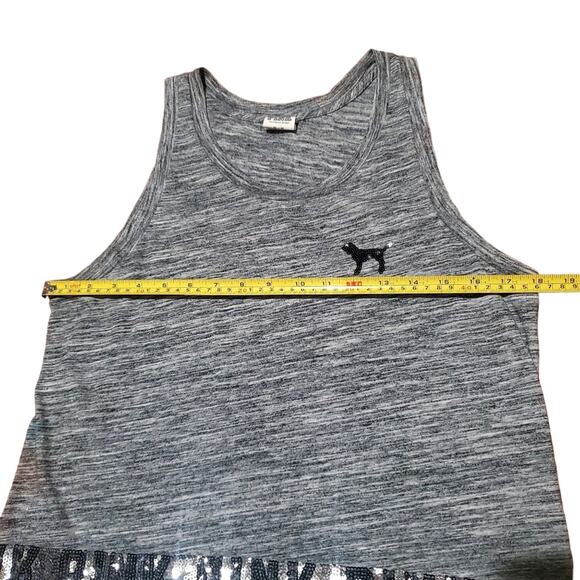 PINK Victoria's Secret Bling Sequin Grey Tank Top Logo Women's Size Medium - Picture 11 of 12